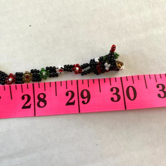 Hungarian Skinny Beaded Scarf Necklace with Black, Green, Red, White Bead Detail - Picture 11 of 12